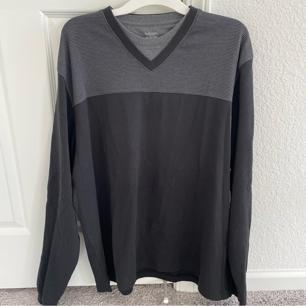 van heusen long sleeve grey and black shirt